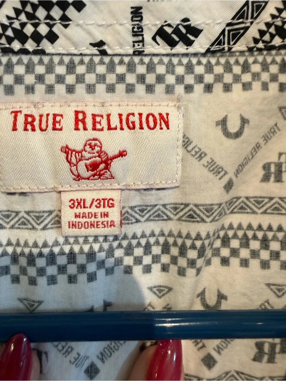 True Religion Black & White Patterned Short-Sleeve Button-Down Shirt